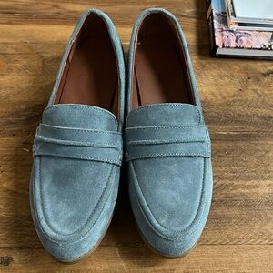 Blue suede shoes!! More like loafers but super cute!